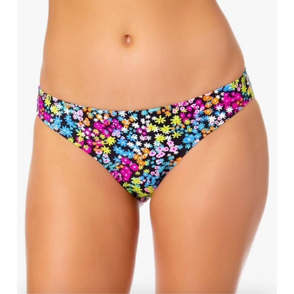California Waves Bikini‎ Botton Black Floral Medium NWT